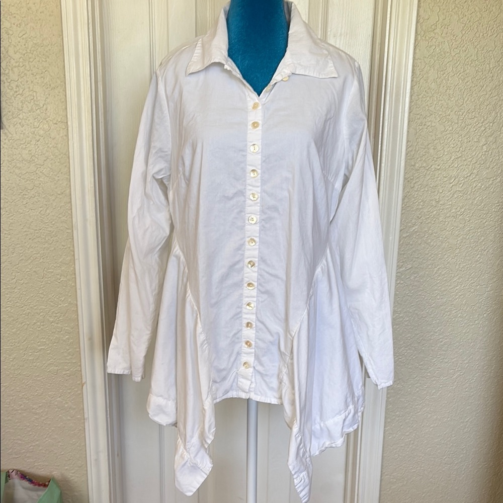 Flared White Button Down Shirt Top